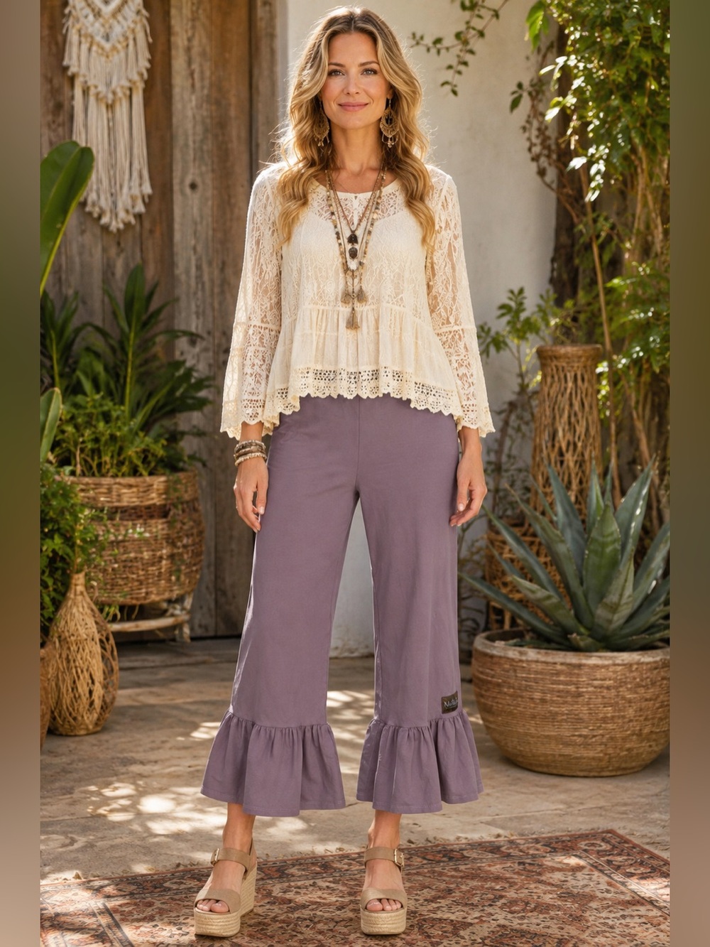 New Matilda Jane L w13-20 Mauve Ruffle Hem Cropped Pants